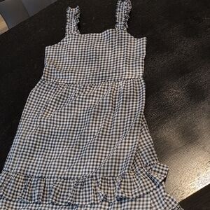 Girls Navy and White Gingham Ruffle Sundress Jumper